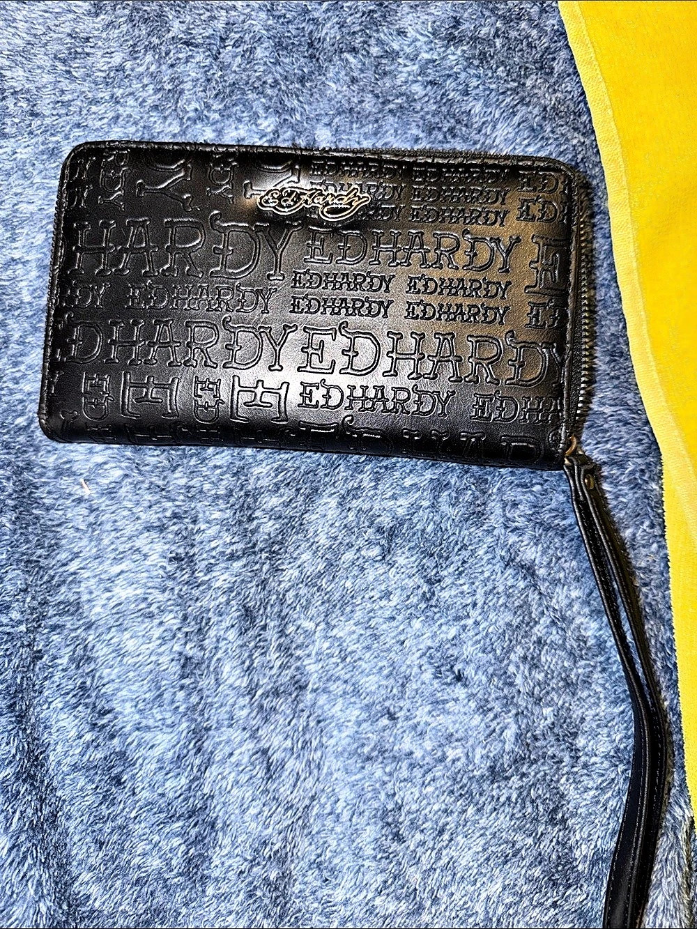 Ed Hardy Black Zip-Around Wristlet Wallet